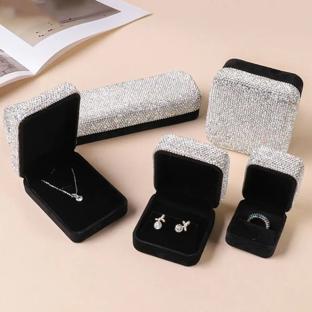 

Sparkling Rhinestone Jewelry Box Velvet Creative Portable Jewelry Organizer Exquisite Multifunctional Ring Storage Makeup Box