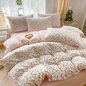 set motif bunga tanaman berbentuk hati kartun 3 buah, duvet cover dan sepasang sarung bantal (tanpa bantalan), cocok untuk kamar tidur 8 set penutup selimut bulu penjualan terbaik - №