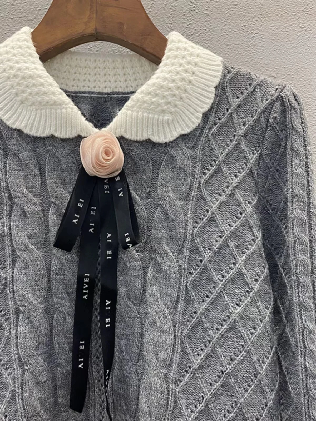 2023 Autumn Argyle Pullover Sweater Women Vintage Korean Fashion Peter Pan Collar Long Sleeve Knitwear Tops Jumper Sueter Mujer