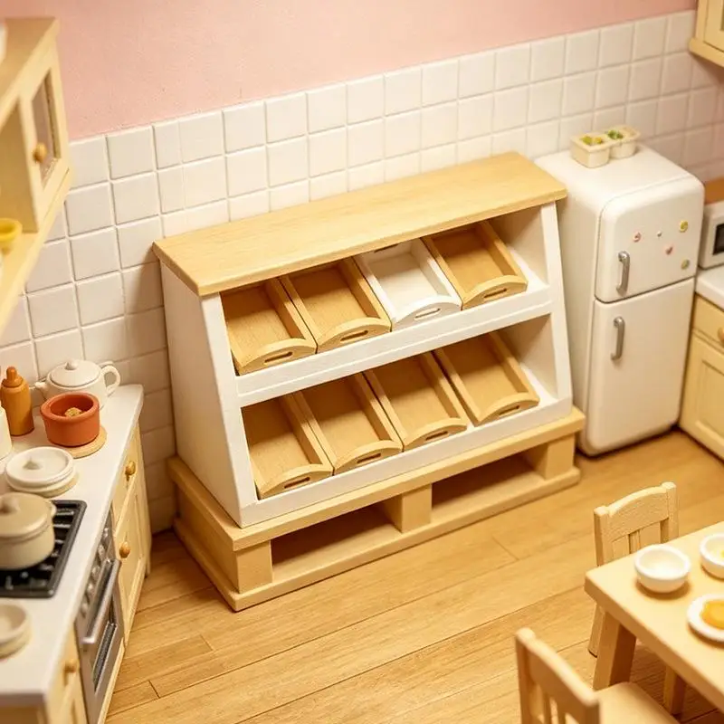 1Pcs 1 12 Dollhouse Cake Cabinet Storage Shelf Model with Mini Bread Rack for Miniature Kitchen Decoration view 6