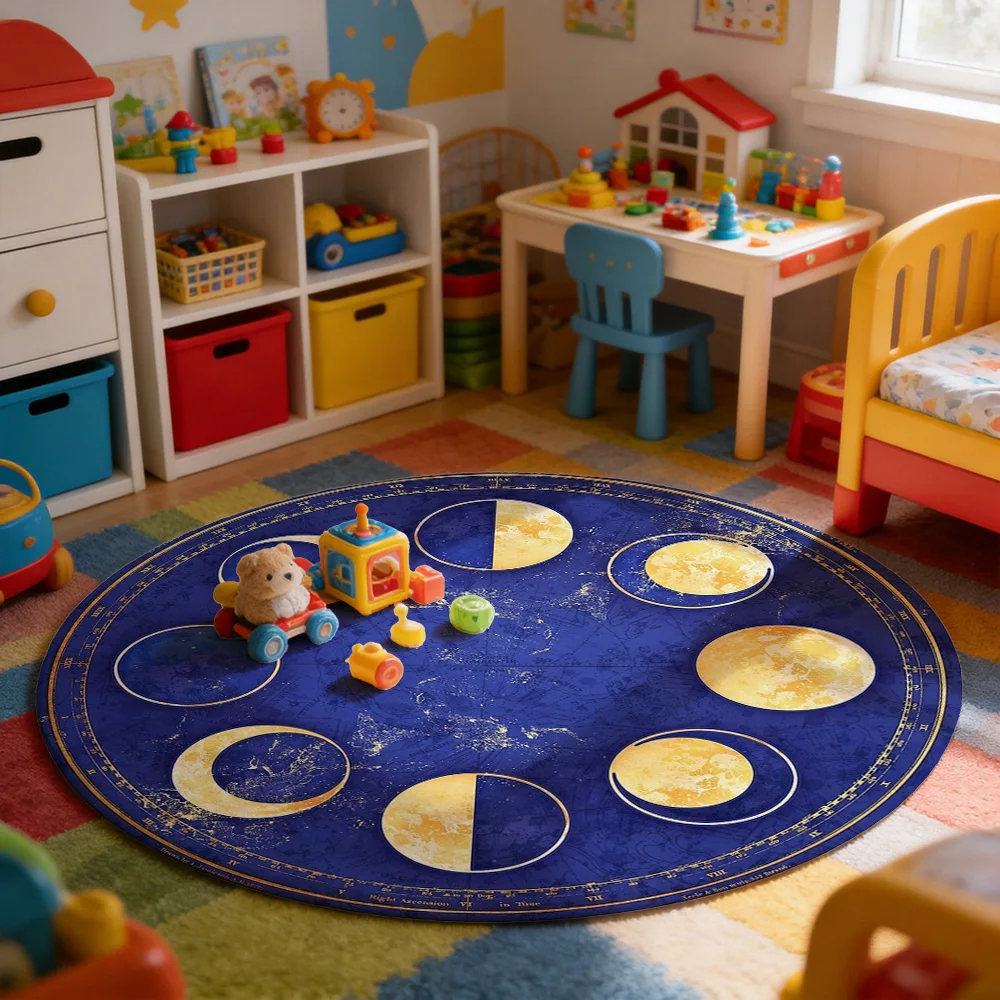 Astrology Zodiac Constellation Floor Mat Round Bohemian Boho Decor for Living Room Bedroom Area Rug