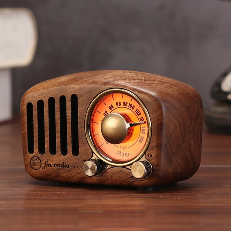 a86g new R919 Retro Radio Bluetooth Speaker, FM Radio with Old Fashioned Classic Style, Bluetooth, TF Card Slot,Walnut Wood