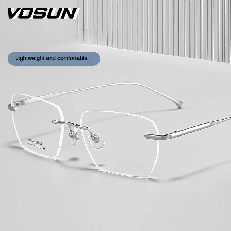 VOSUN Classic Rimless Titanium Men's glasses frame Myopia Spectacles Lightweight Optical Prescription  Female glasses frame ﻿