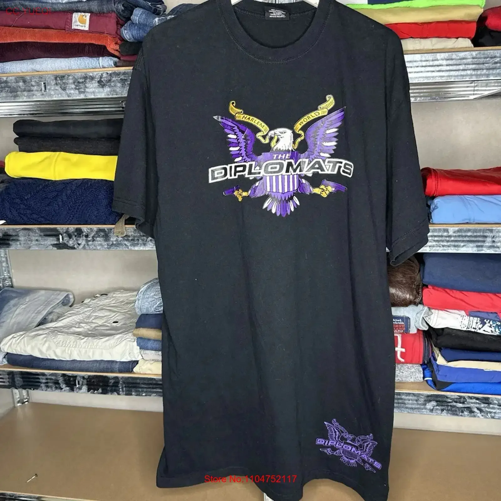 Vintage 90s The Diplomats Jim Jones Rap Long T Shirt Black Eagle Harlem World vintage Washed Breathable fashion Soft Slightly