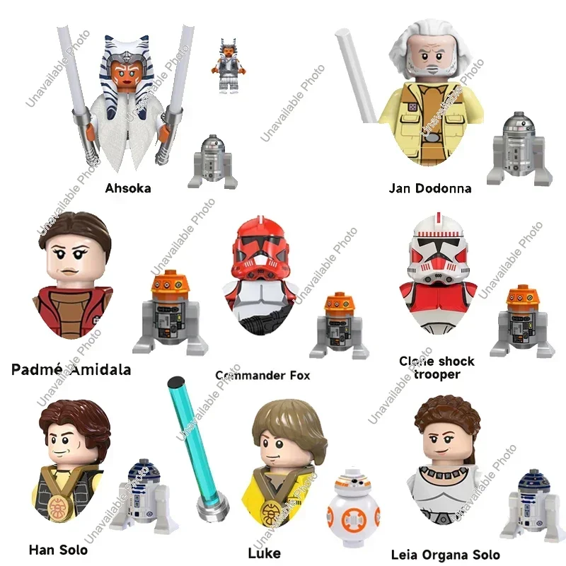 Hot Toys New Building Blocks Ahsoka Han Solo Luke Jan Dodonna Padme Amidala Leia Oagana Solo Star Wars Bricks Action Figures Toy