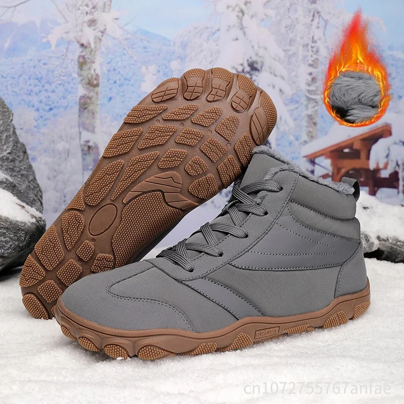 Winter Snow Boots Men's Warm Fleece Cotton Boots Outdoor Hiking Shoes Waterproof Cold-Proof Warm Lined Outdoor Travel Boots