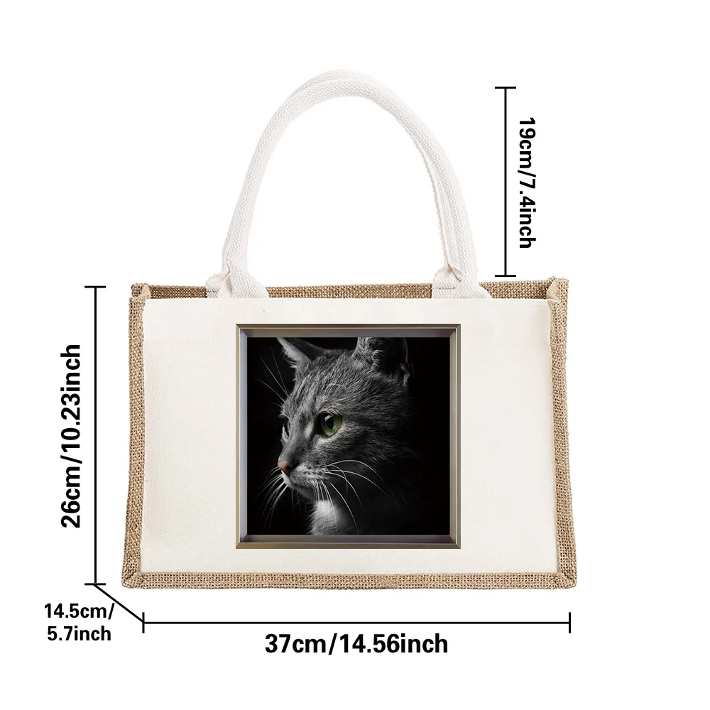 New Animal Series Printed Pattern Environmentally Friendly Linen Shoulder Bag  Jute Imitation Linen Bags White Shopping Bag
