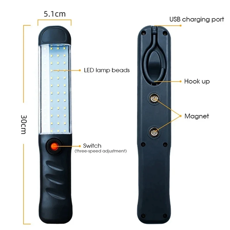 USB Rechargeable Work Light Car Repair Handheld Light Workshop Repair Light with Magnet Hook LED Work Light-A57M view 6