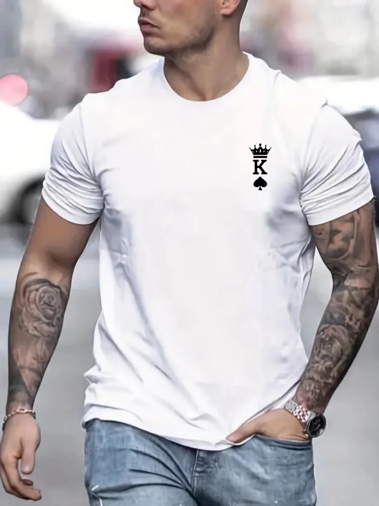 Men's Summer 100 Cotton Fashionable Casual Loose Sports Crown Letter K Printed Round Neck Short Sleeved T-shirt Top