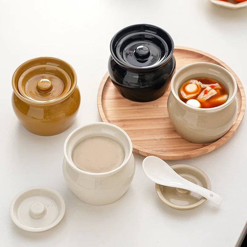

Crock pot, simmering soup ceramic steaming water-proof stew cup with lid, small stew pot