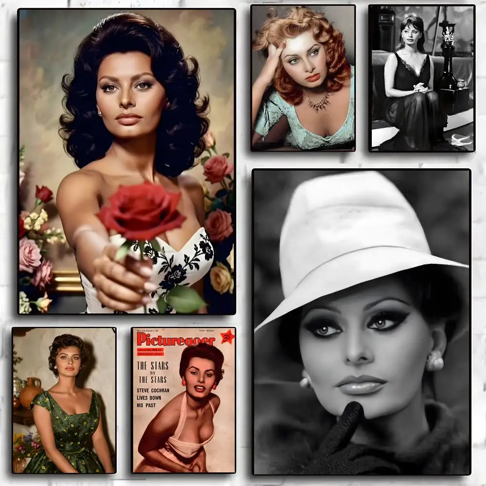 Sophia Loren Actor Vintage Portrait Poster Living Room Bedroom Party Bar Decor Moisture-proof Art Wall Painting