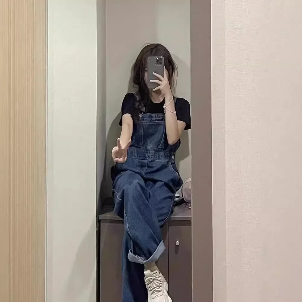 

Women's Denim Overalls Oversize Wide Leg Pants Spring Autumn Design Slimming Fufu CowGirl Dungarees Small Stature