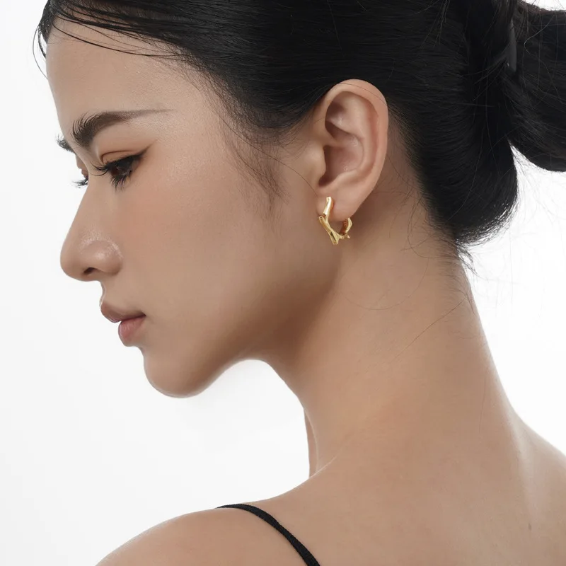 100% 925 Sterling Silver Irregular Earrings for Women Girl Simple Smooth Geometric Design Jewelry Party Gift Dropshipping