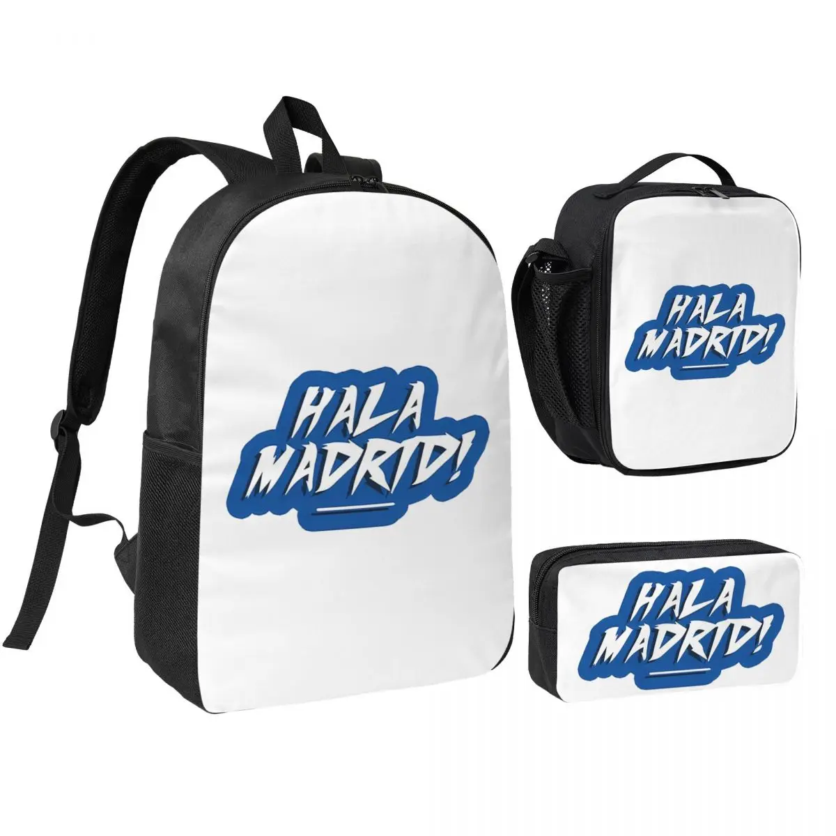 

Hala Madrid Letters Backpack Boys Girls BookBag School Bag Shoulder Bags 3ps Insulated Lunch Bag Pencil Case