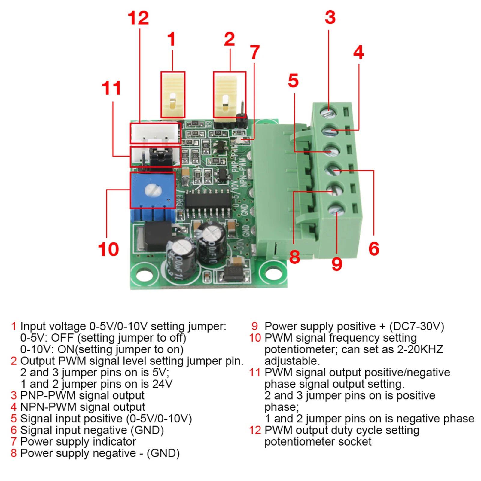 0-5V/0-10V Analog Input Voltage to 0-100% PWM Signal 2KHZ-20KHZ Converter Module