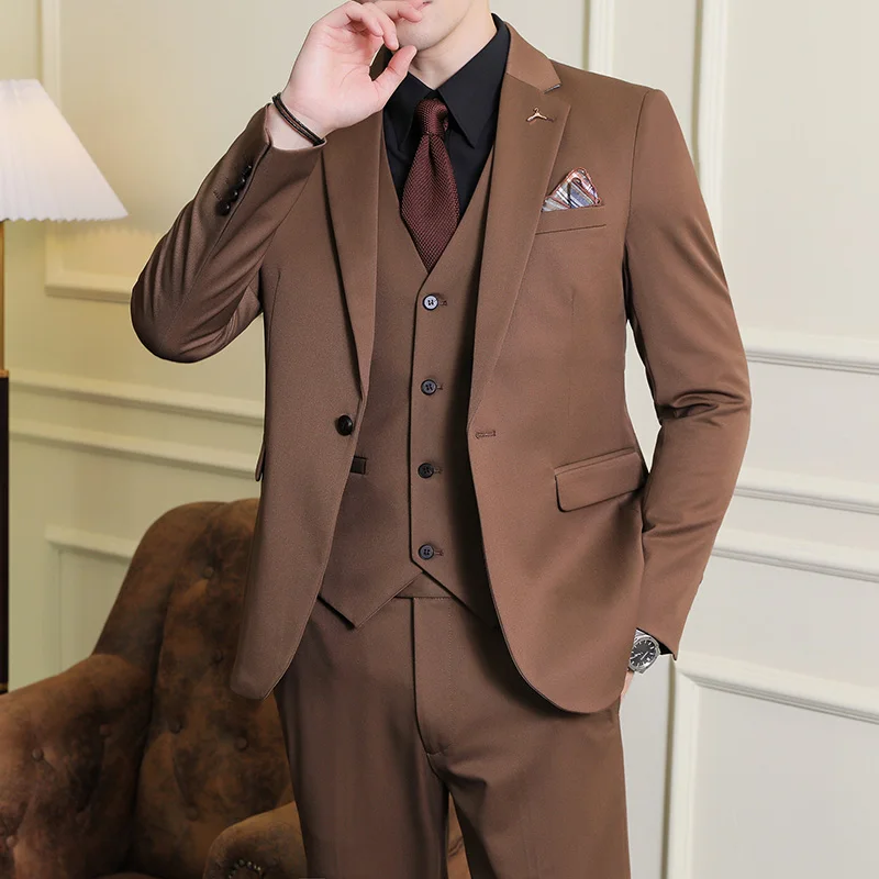 2024 Business Wedding Set S-7XL(suit + Vest + Trousers) Solid Color Fashion Handsome Suit Three-piece Bridegroom Dress