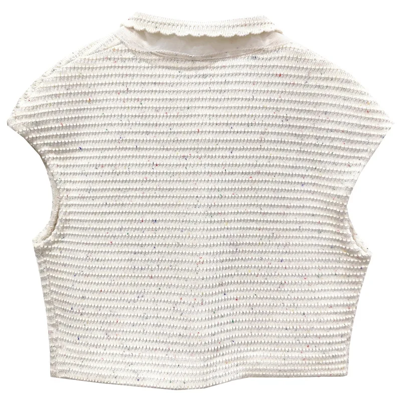 2025 Spring and Summer New Pullover Lapel Sleeveless Three-dimensional Flower Bead Knitted Vest For Women