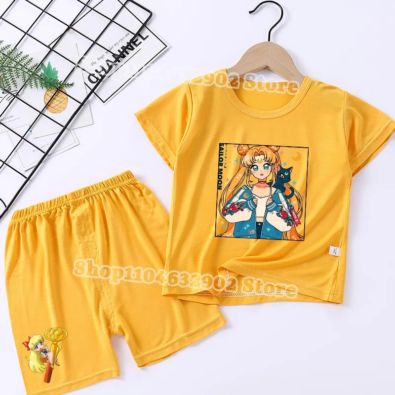 Sailor moon meninos meninas verão legal pijamas crianças bonito modal loungewear confortável respirável roupas de duas peças conjunto presentes de festa