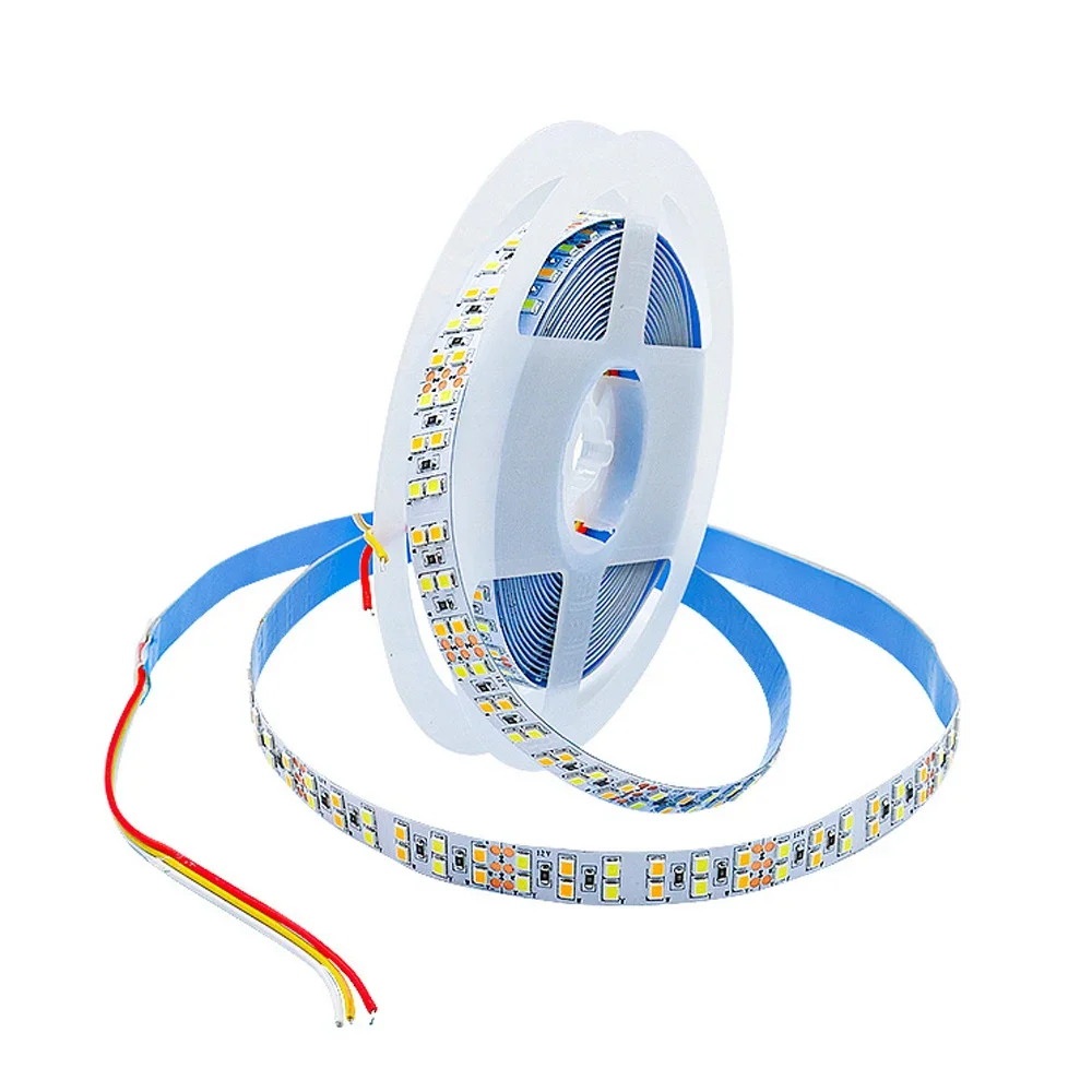 DC5V 12V 24V 2835 CCT Dual White Dimmable LED Strip Light 120/180/240/336Leds Adjustable Flexible Tape Ribbon 2700-6500K 5m