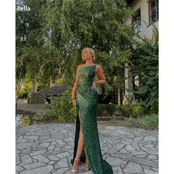 Bella Sequin Mermaid Exquisite robes de soirée One Shoulder Floor-Length Evening Dresses Side High Split Clubbing Wedding Dress