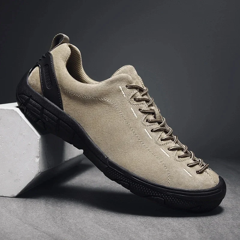 Baskets respirantes en cuir véritable pour hommes, chaussures de plein air non ald, chaussures de bateau plates, mocassins décontractés, grande taille, mode