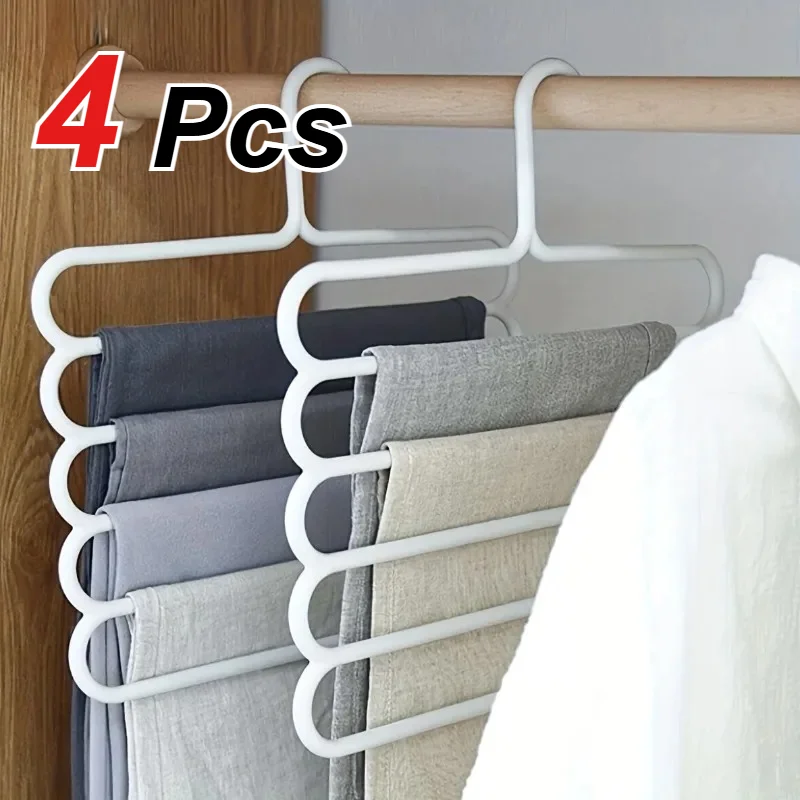 4 PCS/Set Multifunctional Five Layer Pants Rack, Random Hook Head, Multi-layer Clothing Scarf Storage Rack, Pants Drying Rack