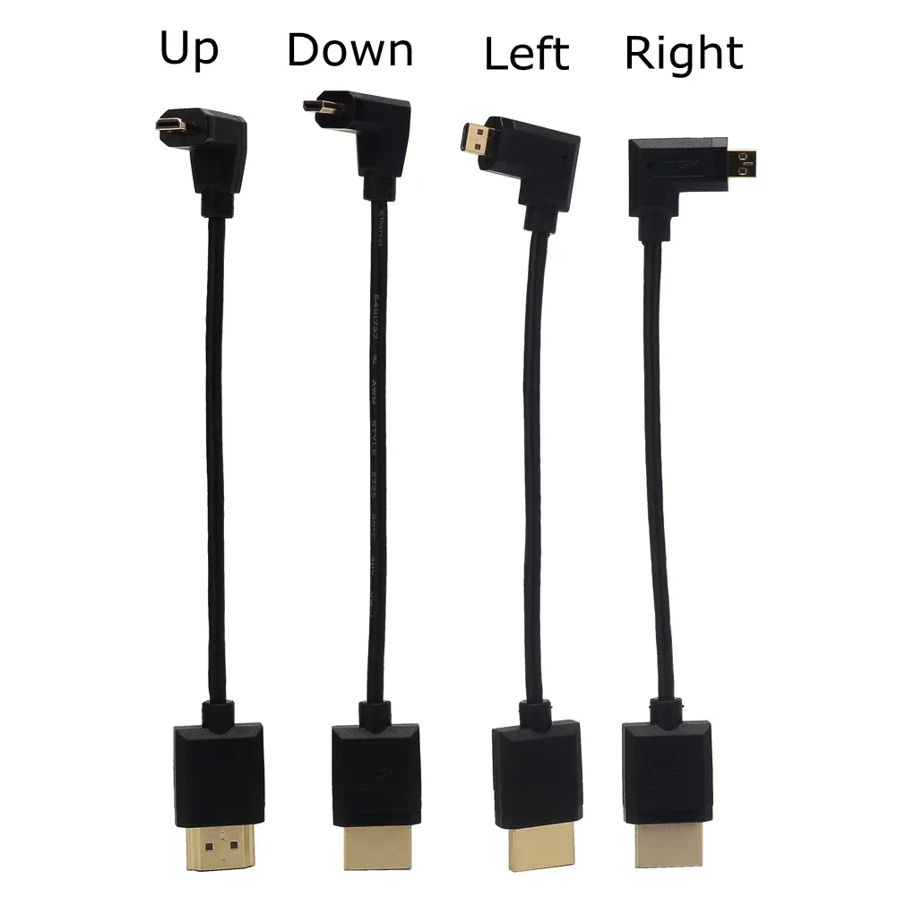 15CM Super Slim Up Down Left Right Angled Micro HDMI-Compatible to HDMI-2.0 Male HDTV Thin 4K HD Portable SLR Camera Short Cable