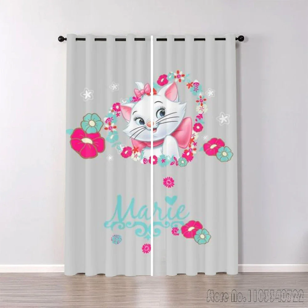 Disney-Rideau de fenêtre princesse Marie Cat pour filles, impression 3D, rideaux occultants, salon, décor de chambre à coucher, cadeau personnalisé pour enfants