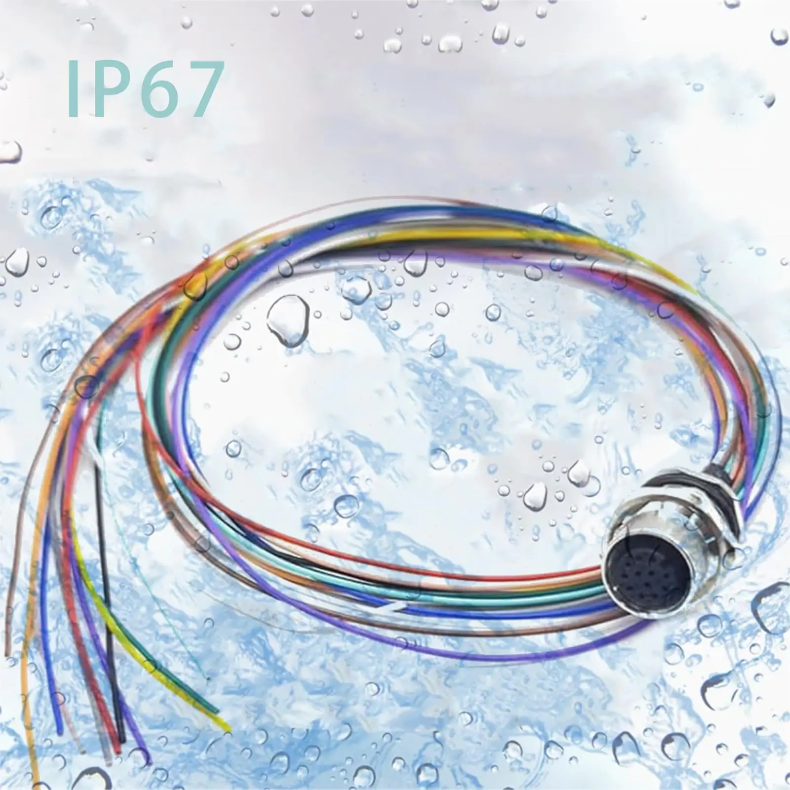 M12 12-Pin Female Connector Front Mount with Single Wire Harness A-Code Shielded AWG26 50cm Length for Electronics Market