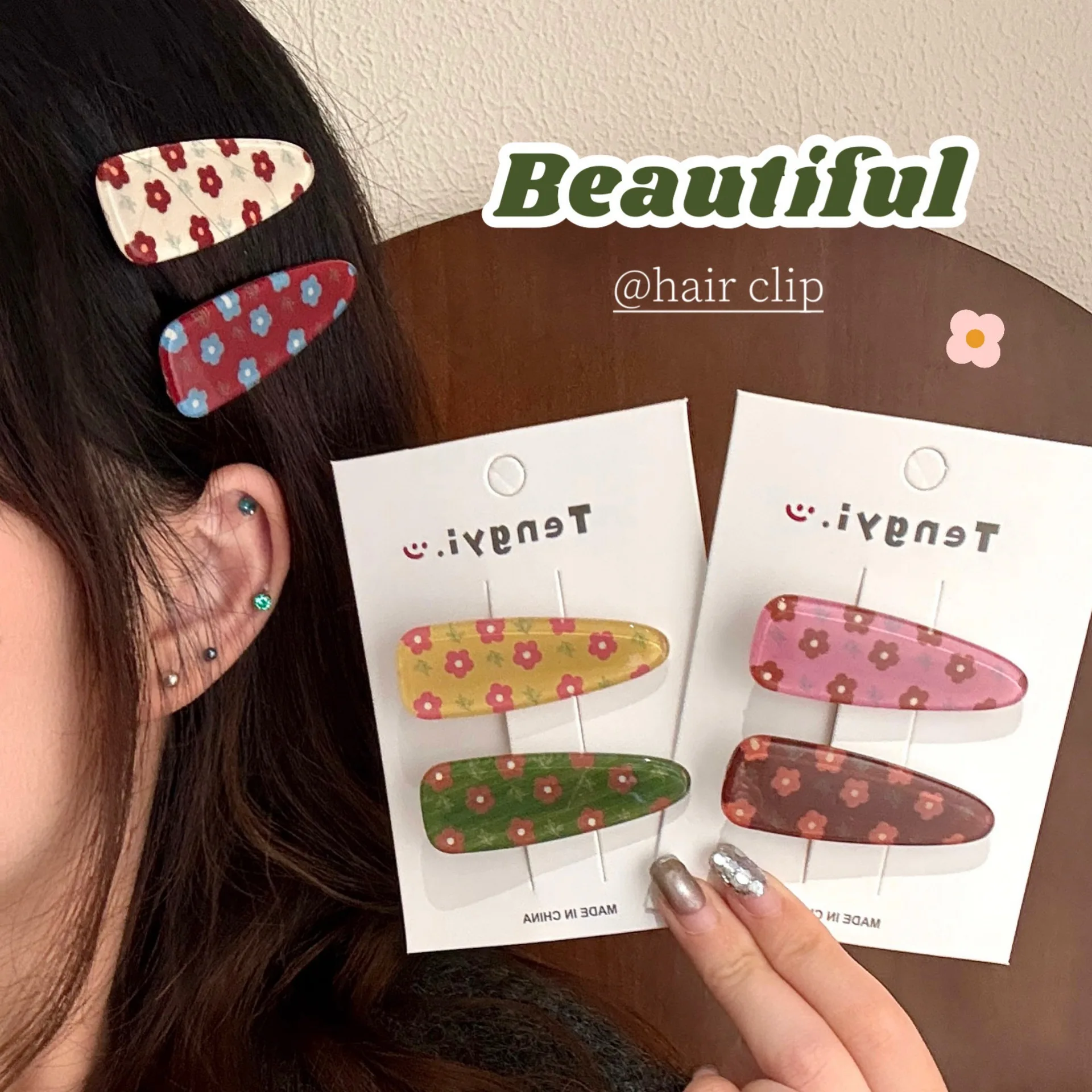 

2pc Cute Sweet Style Beautiful Flower Hairpin Retro Hair Side Clips for Girls Women Korean Hair Accessories