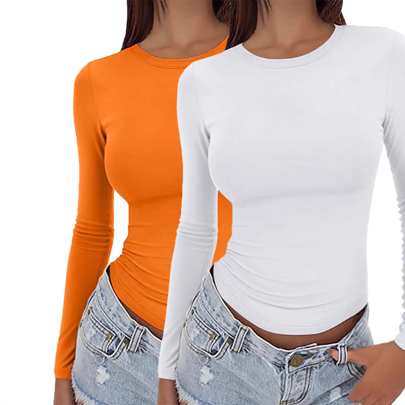 Faionable-Top redondo Ne Slim Fit Base irt para mujer, pantalones largos de cintura alta, tela de seda de leche, ropa Bot de alta calidad