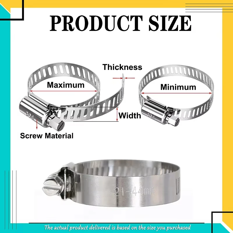2pcs Hose Clamps 6mm to 165mm Jubilee Clips Worm Drive 304 Stainless Steel Pipe Clip Adjustable Car Fuel Tube Pipe Clamp