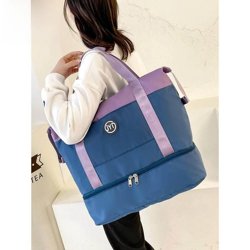 Large Capacity Travel Bag Women's Handbag Short Trip Fitness Luggage Storage Bag Dry Wet Separation Fashionable Trendy Oxford...