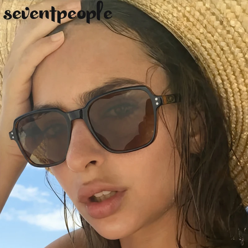 

Vintage Oversized Square Sunglasses Women 2026 Luxury Designer Two Tone Black Amber Frame Fashion Sun Glasses Outdoor Shades