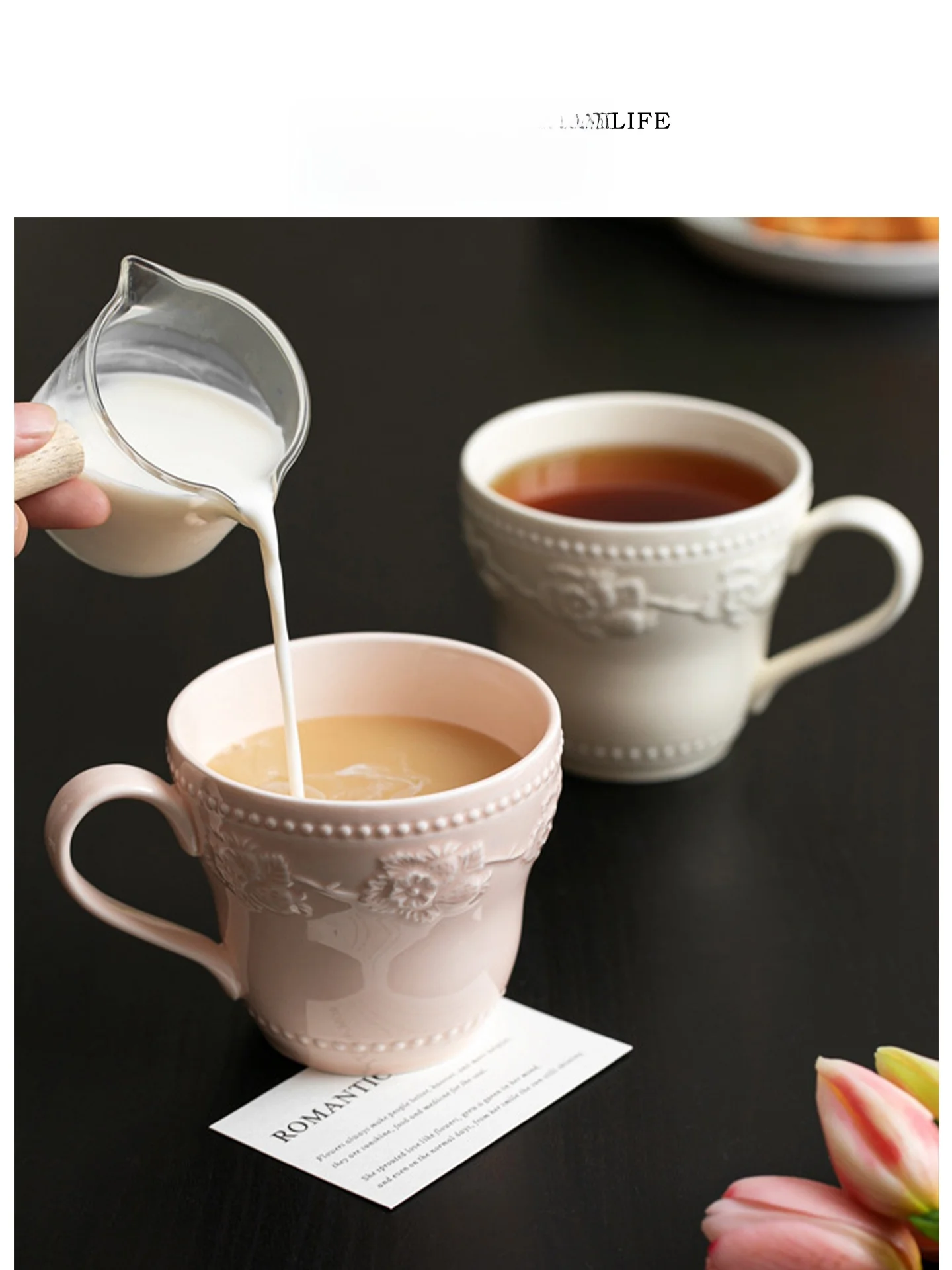 Tlife Drift Ceramic Coffee Mug Strawberry Relief Design  Home Use Floating Light Surface Single Ear Handle Cup
