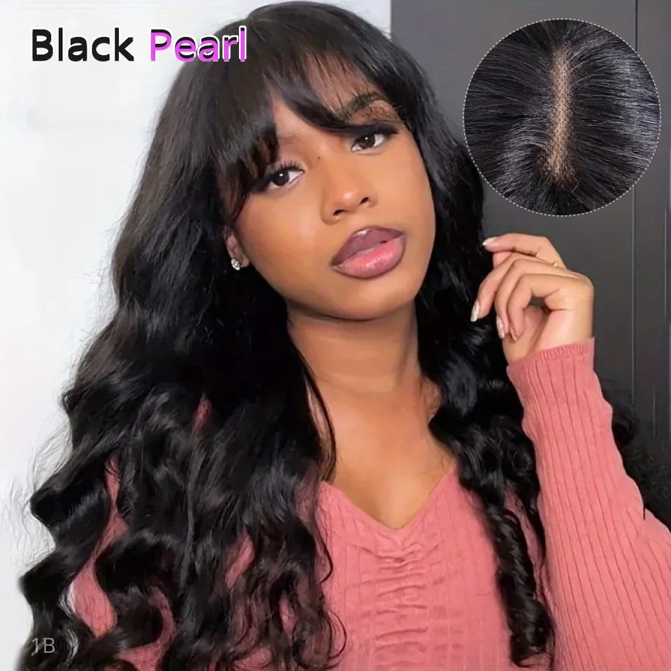 

Malaysia Body Wave Human Hair Lace Wig With Bangs For Women Natural Remy Fringe 22 Inches Realistic Scalp Human Hair Wigs