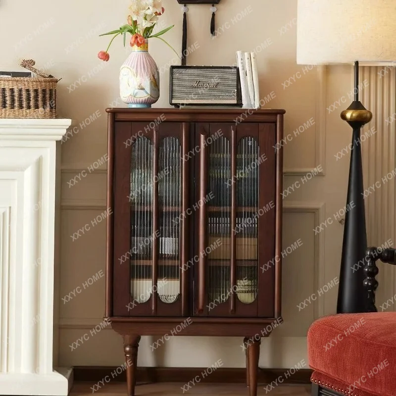 

retro solid wood small apartment living room storage display sofa side cabinet
