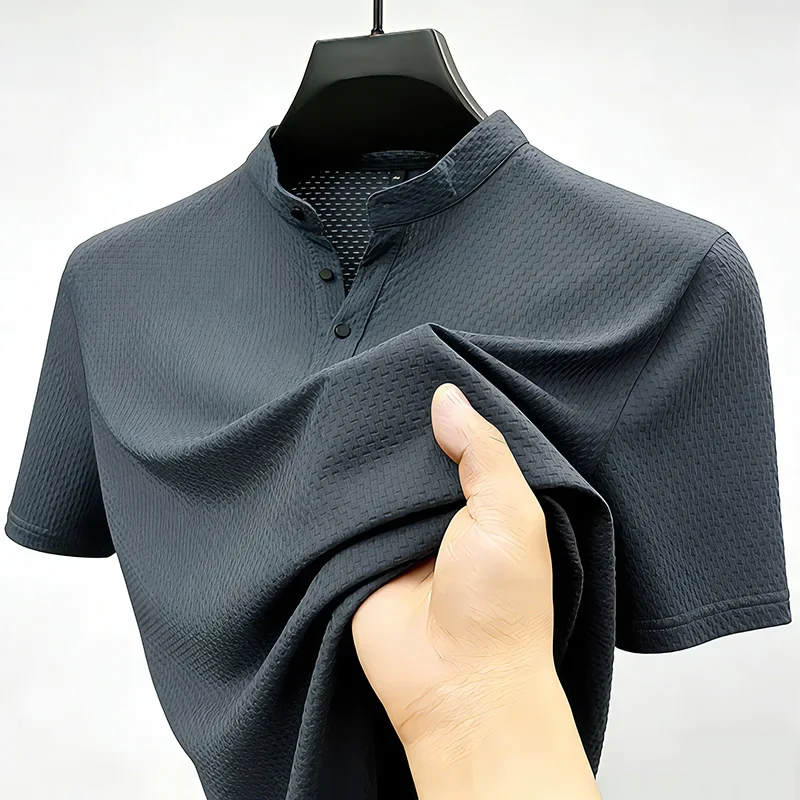 2026 New Arrival Men's Slim Fit Waffle Knit Polo Shirt High Stretch Anti Wrinkle Quick Dry Top Perfect For Golf Tennis