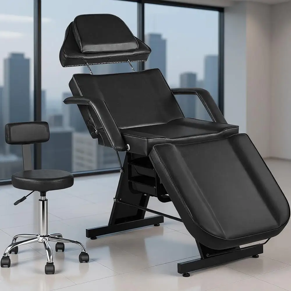 

Adjustable Tattoo Chair with Removable Rest for Client and Artist, Ideal for Spa and Lash Services in Black