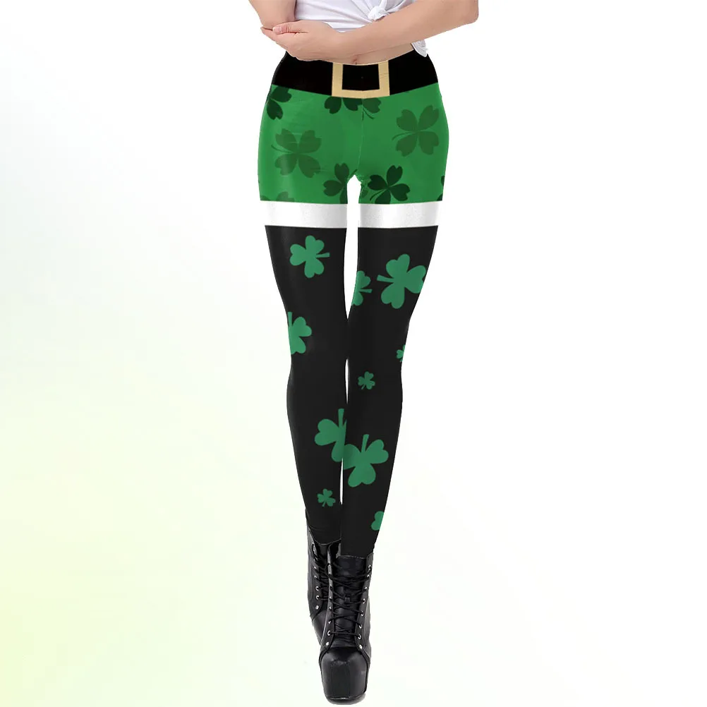 

3D Print Yoga Leggings for Women High Waist Sports Pants Shamrock Running Exercise Buttlift Trousers L