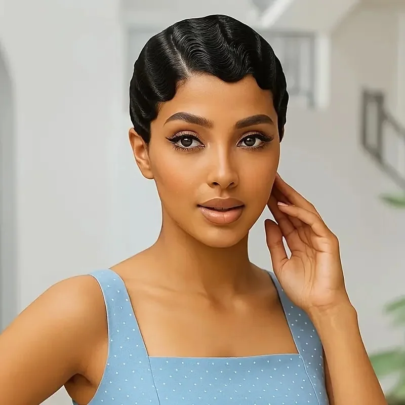 

Парик из натуральных волос Ocean Wavy Finger Wavy Remy с прозрачной кружевной передней частью 13x4