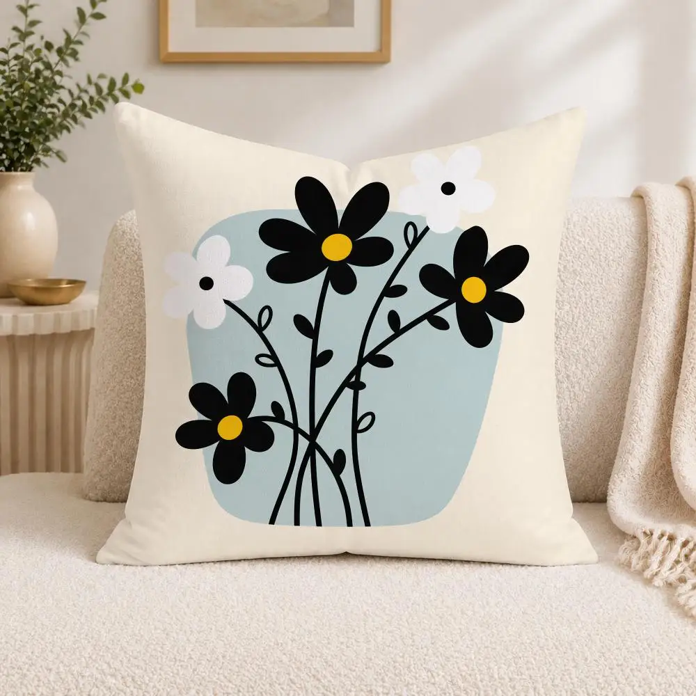 Mid Century Flower Art Cushion Cover Square Decorative Sofa Pillow Case Bedroom Living Room Home Decor Gift
