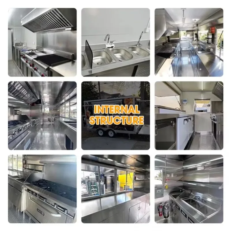 Outdoor Mobile Food Truck Trailer Food Trailers Fully Equipped Tacos Fries Potatoes Sandwich Food Cart with Full Kitchen