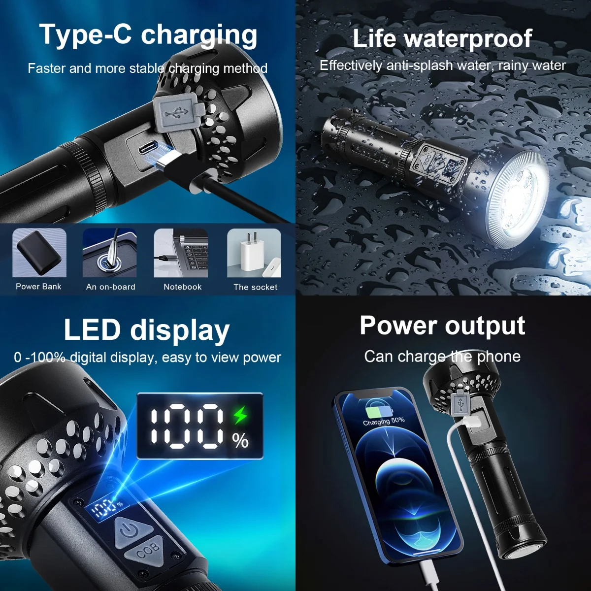 30W Ultra Powerful Torch Lamp  - đánh giá và giá Outdoor Lighting Black