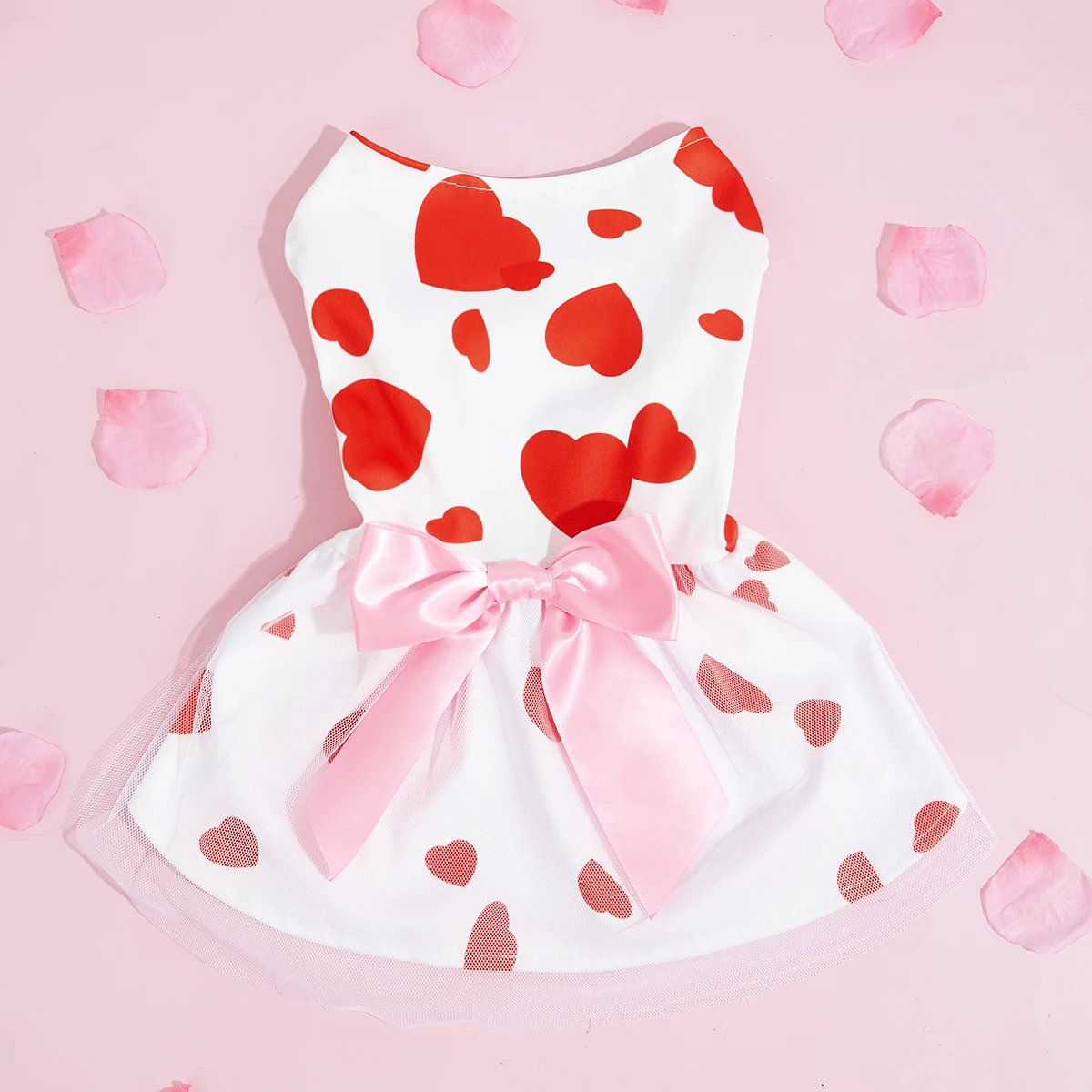 Dog Valentines Day Clothes Hearts Dog Valentines Outfit Red Tulle Dog Dress with Bowknot for Small  Dogs Cat Girl