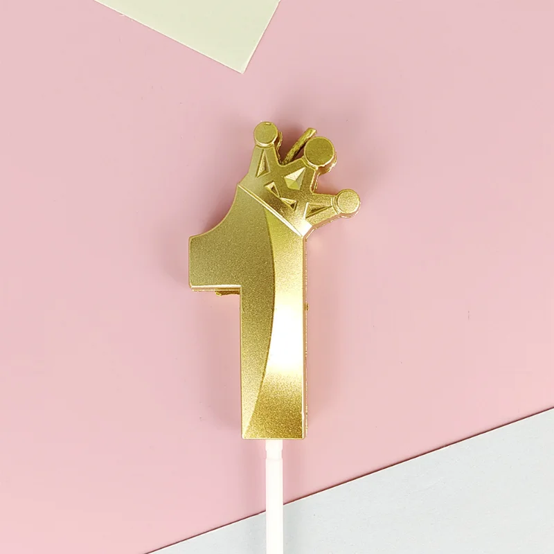 Digital Number Candle for Kids, Gold Crown, Birthday Cake Candle, Wedding Party Decor, 0-9 Number Candles