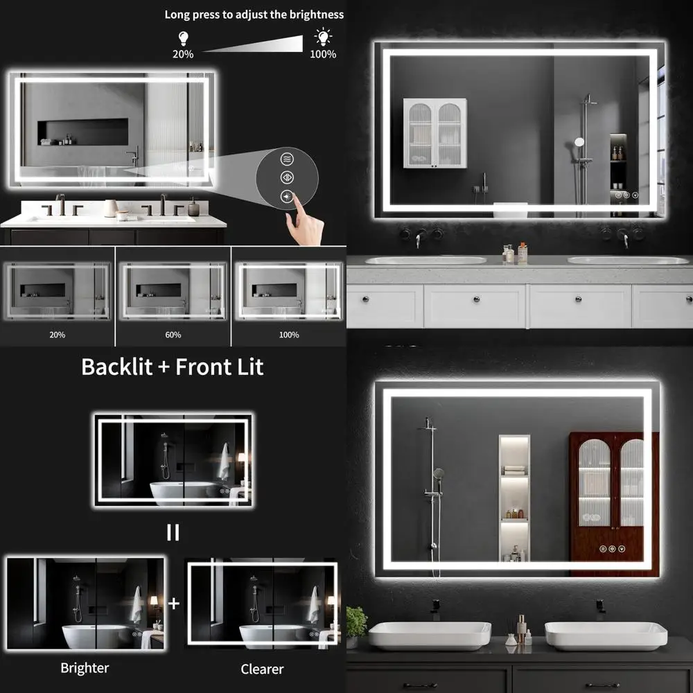 

Зеркало для ванной с LED-подсветкой 36x44, 3 цветовые варианта, с функцией антизапотевания, регулировкой яркости, для туалетного столика, прихожей, жилых помещений