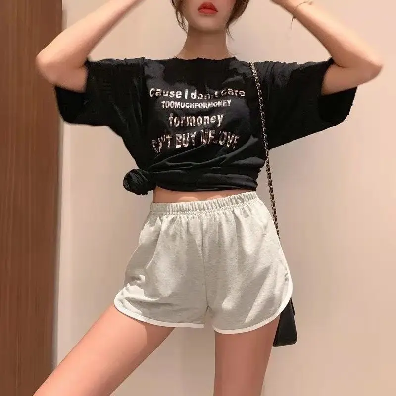 Summer New Striped Patchwork Casual Shorts Elastic Waist Solid Irregular All-match Youth Shorts Vintage Fashion Women Clothing