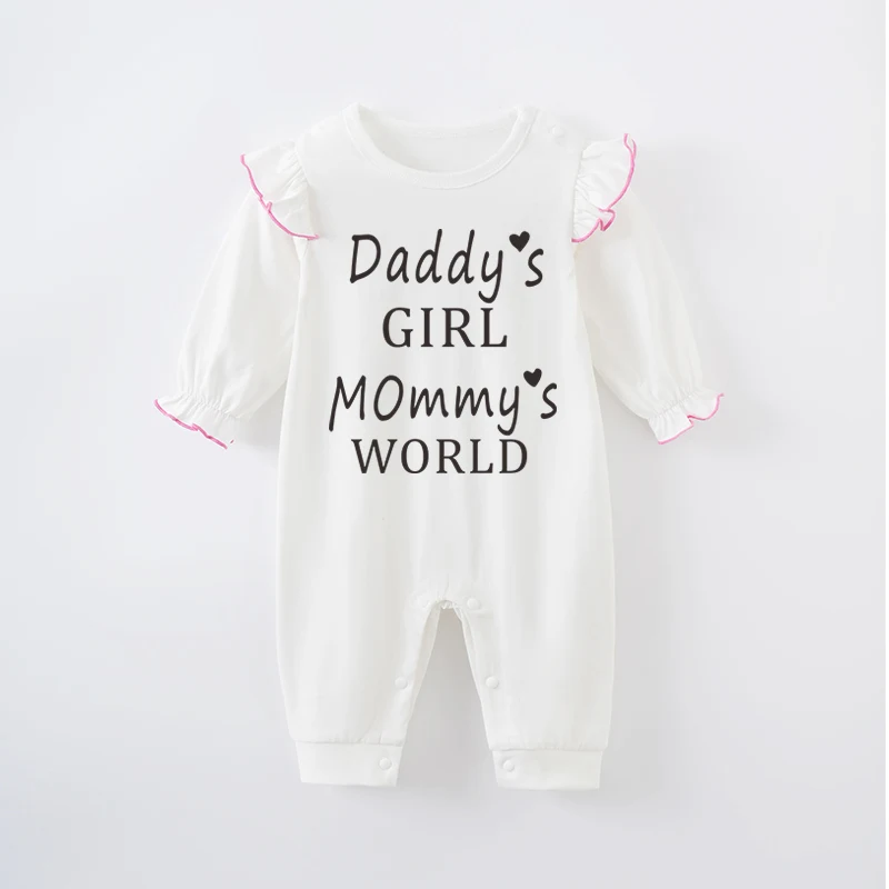 Mother's Day Newborn Baby Girl White Jumpsuit Costume Romper Onesie Boy Long Sleeve 100% Cotton Print Clothes Spring and Autumn