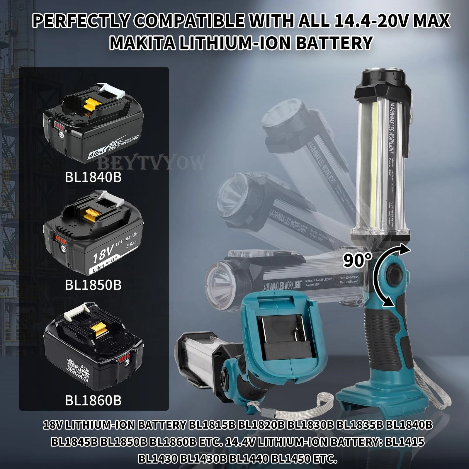 

25W 2000LM Cordless Flashlight Floodlight for Makita 18V LXT Lithium Battery LED Work Light with USB Ports for Camping Emergency